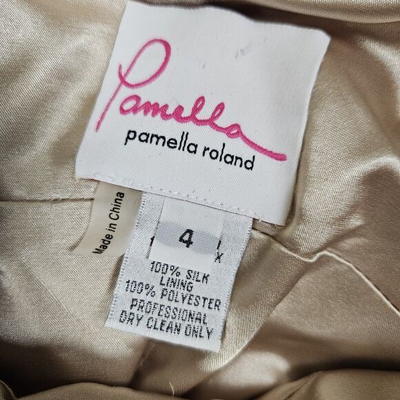 PAMELLA ROLAND Formal Gown Silk Lace Overlay Long Sleeve Women's 4 Party Dress - Picture 14 of 16